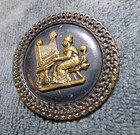 Vintage Antique Metal Picture Button LADY PLAYING PIPE ORGAN — photo 3