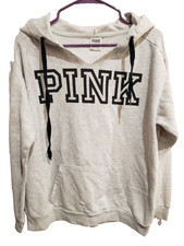 Victoria s Secret PINK Campus Hoodie Small Sweatshirt Gray Logo Women's S