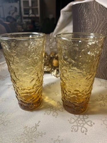 Vtg Pair of Anchor Hocking Lido Milano Honey Gold Glasses-Tumblers-