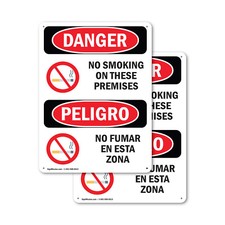  2 Pack No Smoking On These Premises Bilingual OSHA Danger Sign Decal Metal