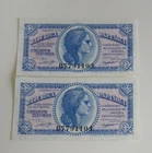 3 - SPAIN  LOT 2 BANKNOTE 50 CENTIMOS 1937 CONSECUTIVE NUMBERS  UNC GEM
