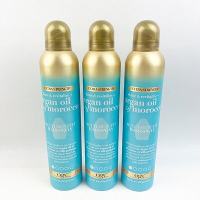THREE OGX Argan Oil of Morocco Multi Benefit Hairspray Silk Protein 8 oz ea