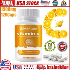 Vitamin C Capsules 1500Mg with Zinc Powerful Immune Support Antioxident 120Caps