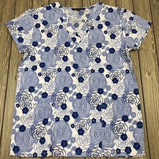 cassandra o. womens XS floral short sleeve scrub top v-neck