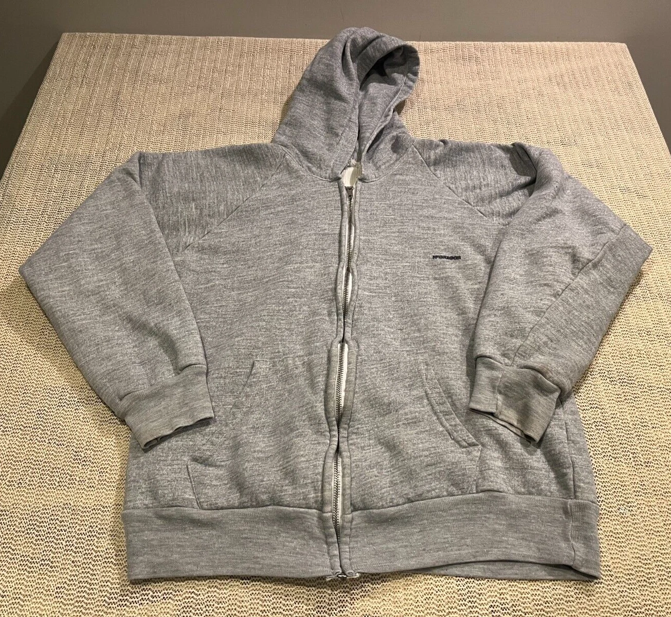 McGregor Sweatshirt Women L Gray Full Zip 80s VTG Thermal Lined Logo Hoodie