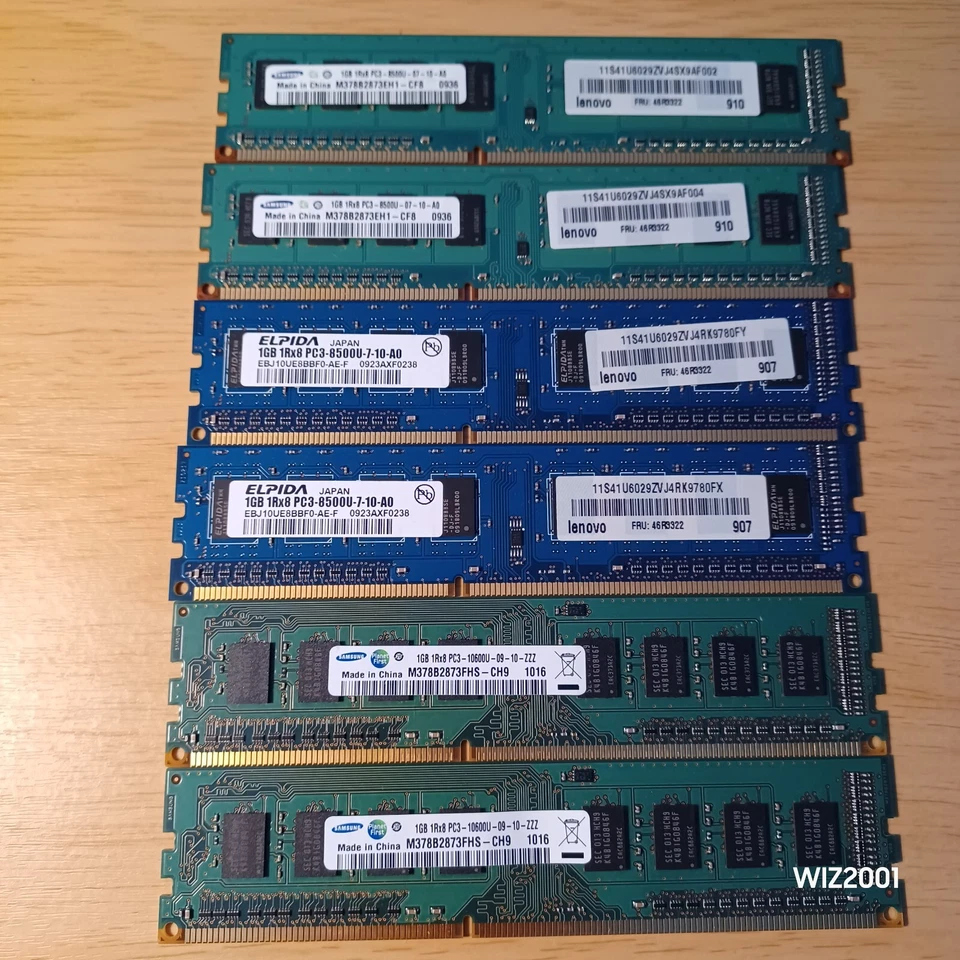Lot 6x DDR2 1GB Desktop Memory RAM Non ECC Samsung Elpida Lenovo Mixed Speed - Image 2 of 4