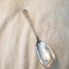 REPOUSSE by S KIRK & Son Coin Silver 10/15 CASSEROLE SERVING SPOON 9.75" Mono