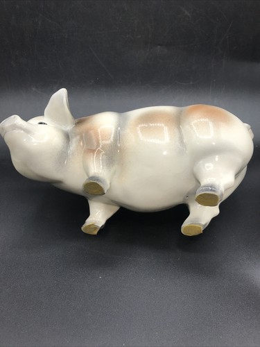 Vintage Pig Figurine Statue Large Speckled Ceramic Hog Pot Belly Farmhouse 11” W - Picture 6 of 7