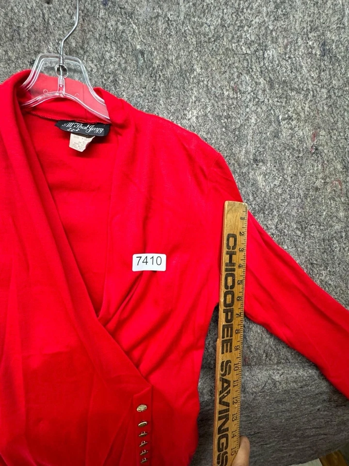 Vestido envolvente All That Jazz vintage con botones manga larga tejido rojo 11/12 hecho en EE. UU. Foto 2 de 4