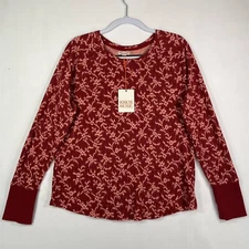 Knox Rose Thermal Top Womens XS Crewneck Long-Sleeve Stretch Soft Red Floral