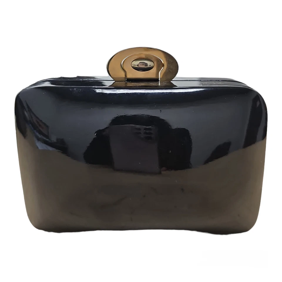 Bolso clutch Timmy Woods negro con cierre superior swarovski dorado, firmado por T.W Foto 2 de 4