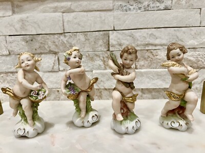 Capodimonte Putti Cherubs 4 Seasons  Figurines Winter Summer Spring Fall 4pc Vnt