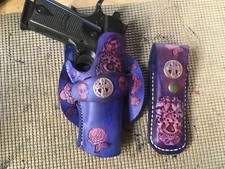 Handmade Leather 1911 Holster 2 mag pouches Custom Carving