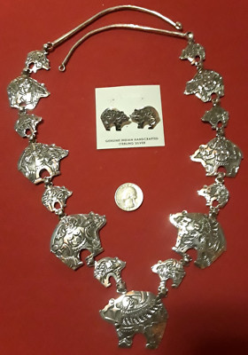 Navajo LLOYD BECENTI Bear Storyteller Necklace Earrings 30'' HUGE Ornate Pristine