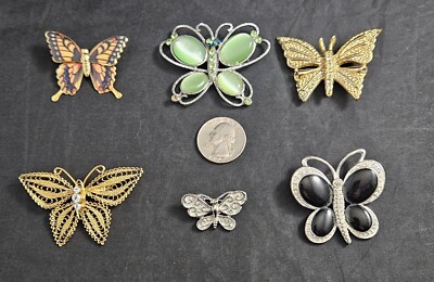 Vintage Lot Of 6  Butterfly Brooches Some Signed Napier Gerry AAI 