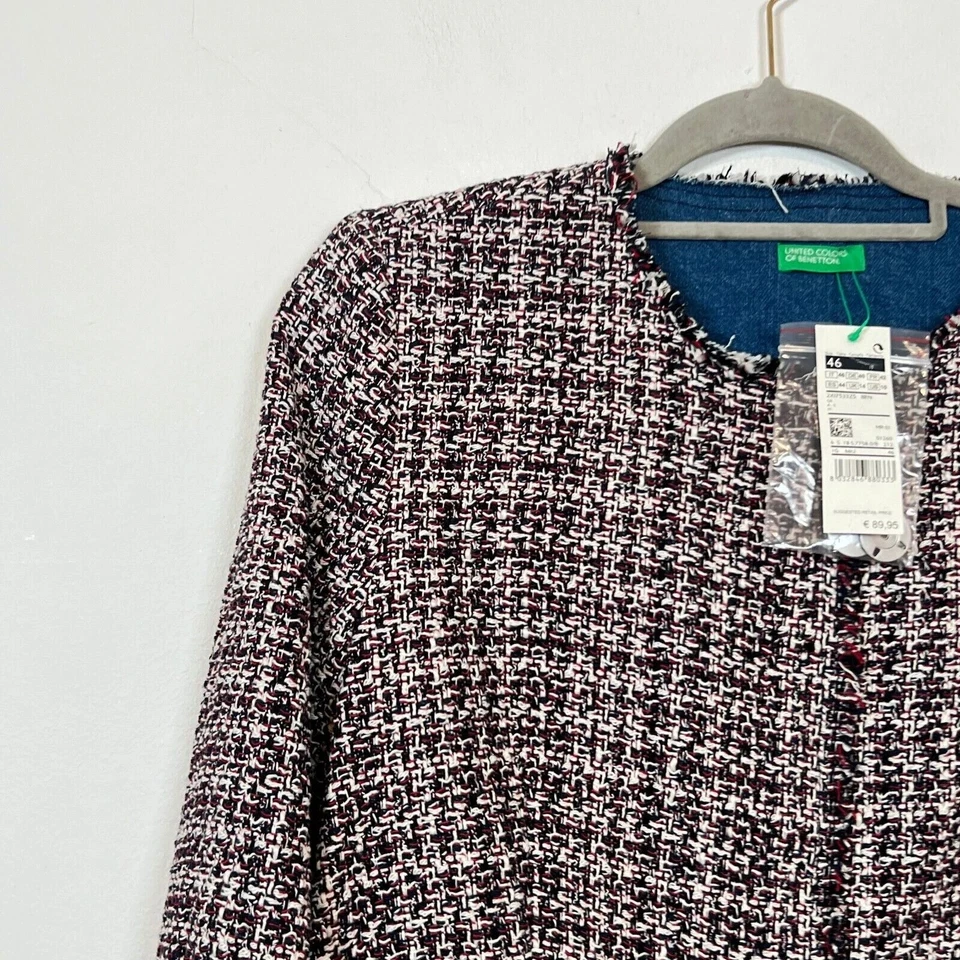 United Colors Of Benetton Boucle Boxy Jacket Red Blue Woven UK Size 14 New - Image 4 of 4