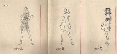 MCCALLS 2000 MISSES' SIZE 12 DRESSES SEWING PATTERN  1969