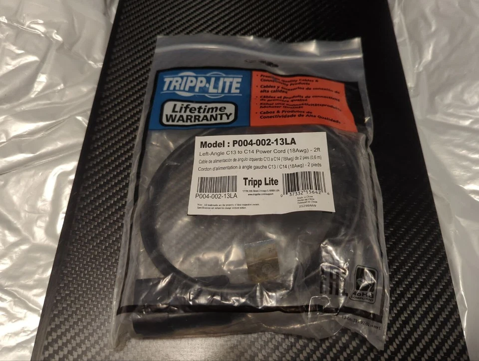 Tripp Lite P004-002-13LA Left-Angle C13 to C14 Power Cord 18 AWG - Image 2 of 3