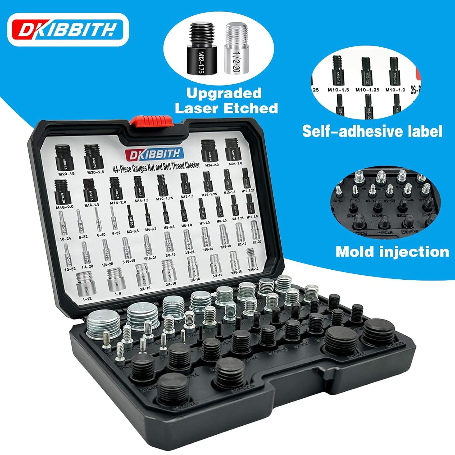 44pc Nut Bolt Thread Checker Set Size Gauges 23 In 21 Metric Individually Housed