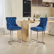 Set of 2 Velvet Bar Stools Kitchen Counter Height Upholstered Dining Chairs