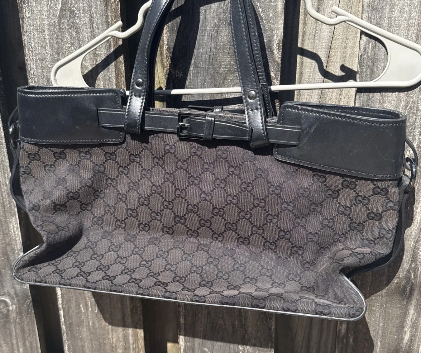 AUTHENTIQUE SAC FOURRE TOUT VINTAGE GUCCI LOGO TOILE NOIR