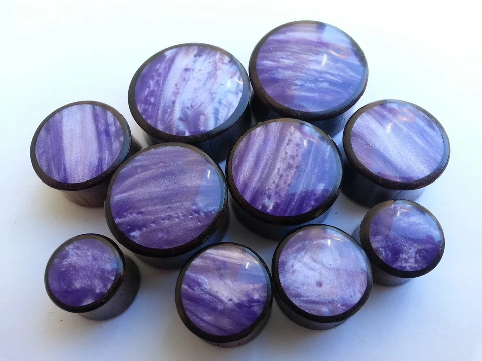 Пара Ручной Работы Блестящие Облачные Фиолетовые Смолы Sono Деревянное Седло Беруши Туннельные Датчики - Изображение 3 из 3