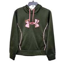 UNDER ARMOUR STORM GREEN PINK CAMO SEMI FITTED PULLOVER HOODIE WOMENS XL