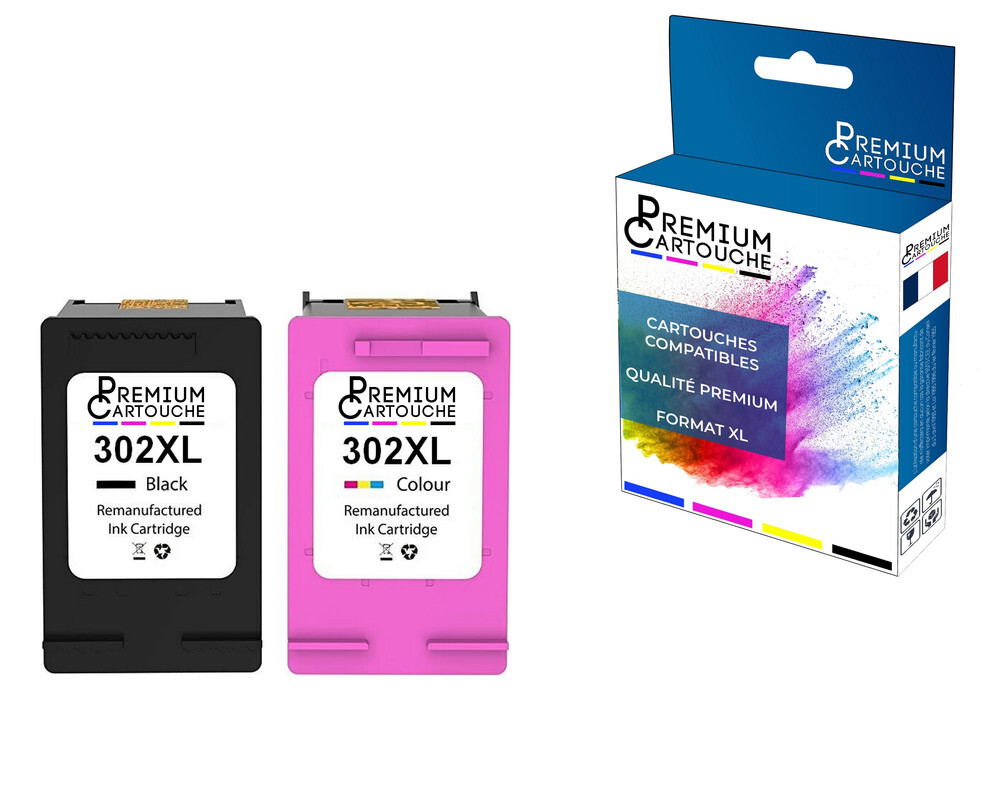 Cartouche HP 302XL encre compatible imprimante DeskJet Envy OfficeJet lot de 2 recharges