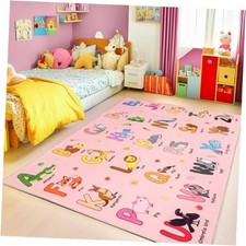 Kids Rugs for Playroom, 3x4 Feet Educational Rug for Learn 3X4 Abc Cartoon Pink