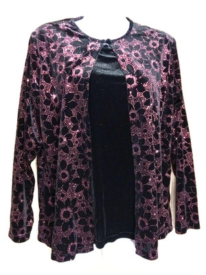 Notations Size Med Black Floral Print One Piece Jacket + Black Tank Top Pullover