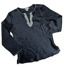 Y2K JONES NEW YORK Black Satin Lace V-Neck Top Small F2 Whimsigoth Grunge