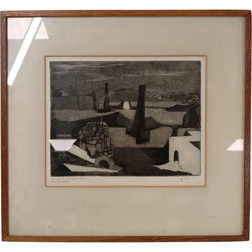 Cornish Tin Mine Drawing Vintage Framed Artwork Signed 1957 Industrial Landscape