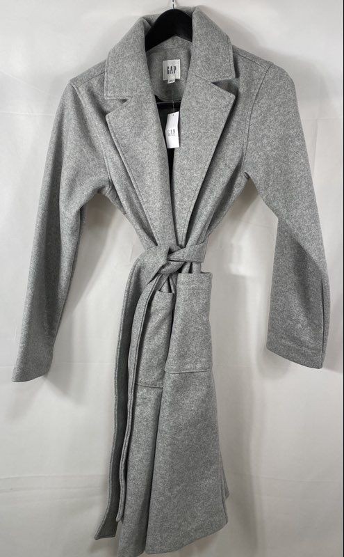 GAP Women's Gray Long Wrap Coat Belted Soft Felted Jacket Sz XS NWT