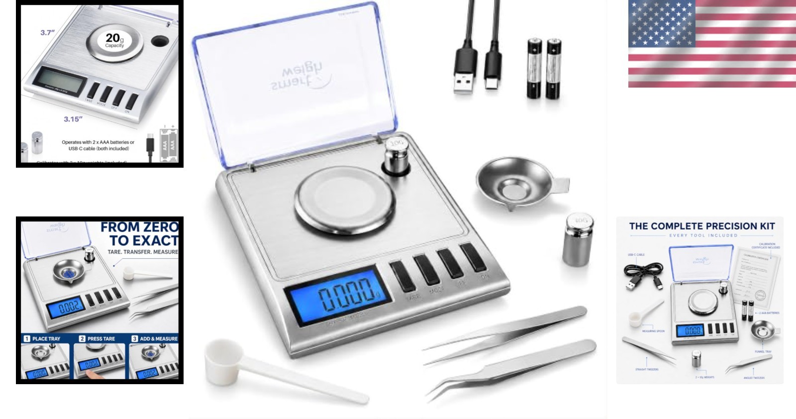 Milligram Scale 20g Capacity, 0.001g Accuracy, Includes Spoon ...