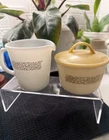 Vintage Pyrex Creamer and Covered Sugar Bowl Set In The Woodland Pattern. W/ Lid