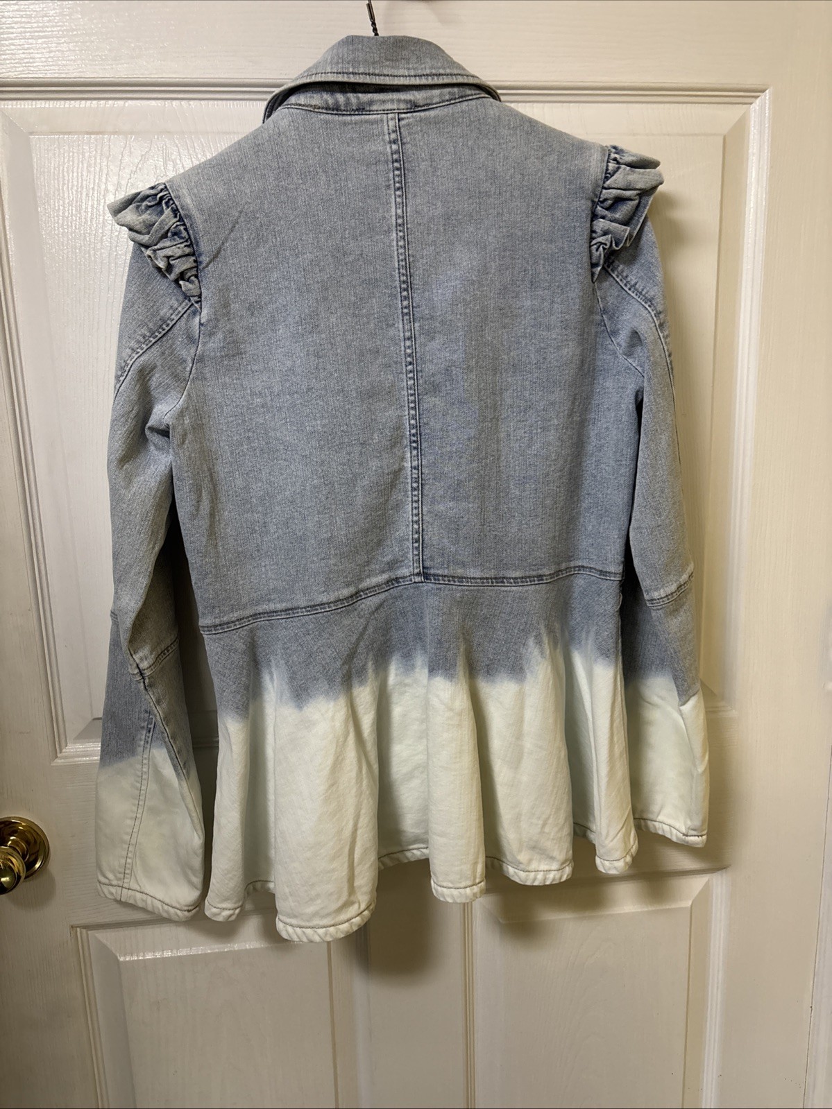 C Wonder by Christian Siriano Denim Peplum Moto Jacket Sz Large Fadeout Wash