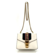 GUCCI Sylvie Shoulder Bag White Sherry Line Purse Chain Leather Auth From Japan