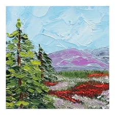 Mountain Pine Original Painting Semi-Abstract Art Wildflowers Handmade Wall Art