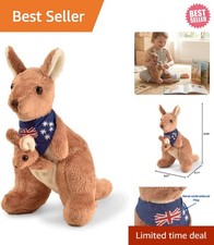 Cuddly 11-Inch Plush Kangaroo with Joey  Australia Flag Scarf - Adorable Gift