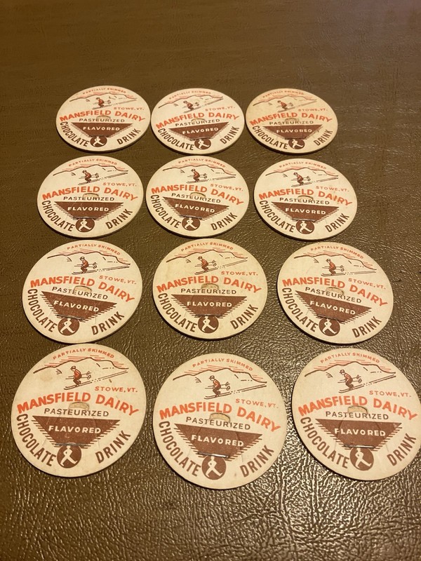 Lot of 12 Mansfield Dairy Stowe,VT.Milk Caps 