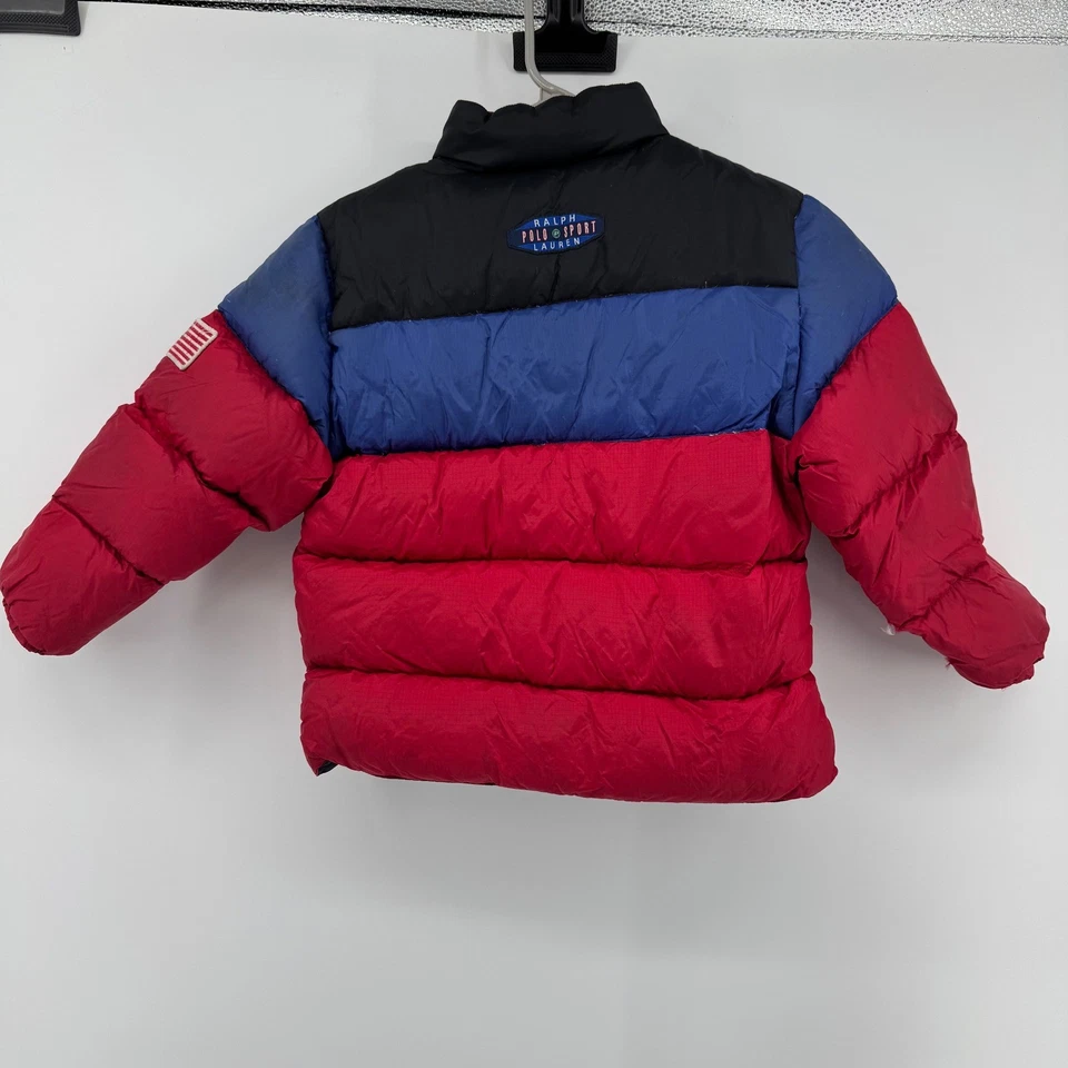 Chaqueta Polo Sport Ralph Lauren Niños 4 Puffer Rojo Azul Negro Relleno Bandera de EE. UU. Foto 3 de 4