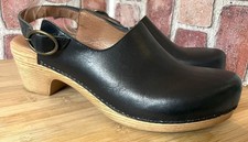 DANSKO BLACK LEATHER ADJUSTABLE STRAP CLOGS/MULES SZ 41/10M