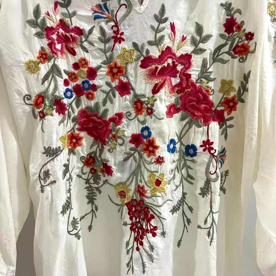 Blusa Johnny Was Biya $398 NUEVA SIN ETIQUETAS Floral Bordada Mangas Largas Talla L Foto 3 de 4