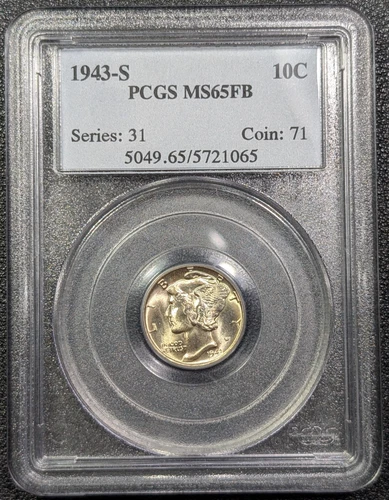 1943-S Mercury Silver Dime 10C - PCGS MS64 FB - Ships Free!