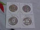 Lot (4) Franklin Half Dollar, 90% Silver, 1950-D, 1962-P, 1963-D, 1963-D, AU BU