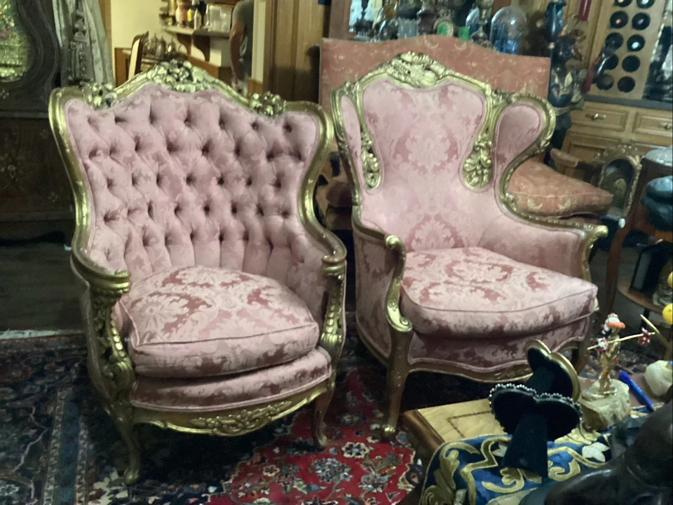 Par de sillas francesas estilo Luis XV barroco rococó vintage Foto 2 de 4