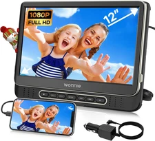Car DVD Player, WONNIE 12" Portable DVD Player with Headrest Mount, Support 1080