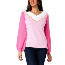 Victor Glemaud Women's Multi-stitch Plush Sweater, Pink Multi, 2X
