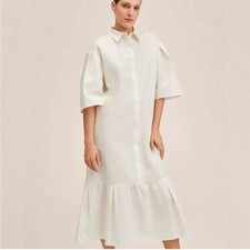 Mango Ecru cotton dress ruffle bottom BNWT