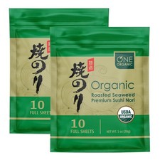 ONE ORGANIC Sushi Nori Premium Roasted Organic Seaweed 10 Full Sheets 2 Packs